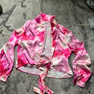 Pink “the dye” front tie long sleeve shirt.